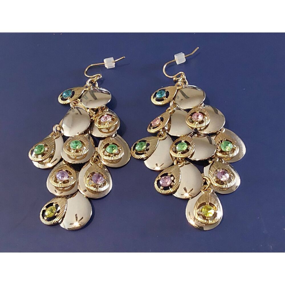 New Cute & Fabulous Silver & Mullti-Gem Disc Chandelier Earrings